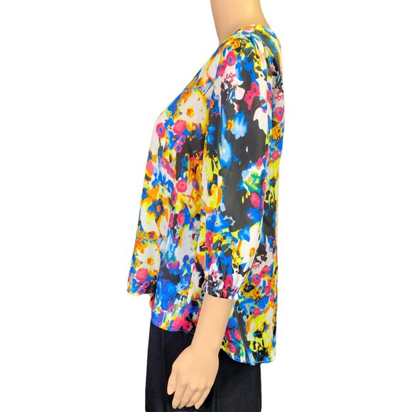 Lovers and Friends Womens Blouse Top Shirt Bright Colorful Hi Low Silky Small - Picture 8 of 13